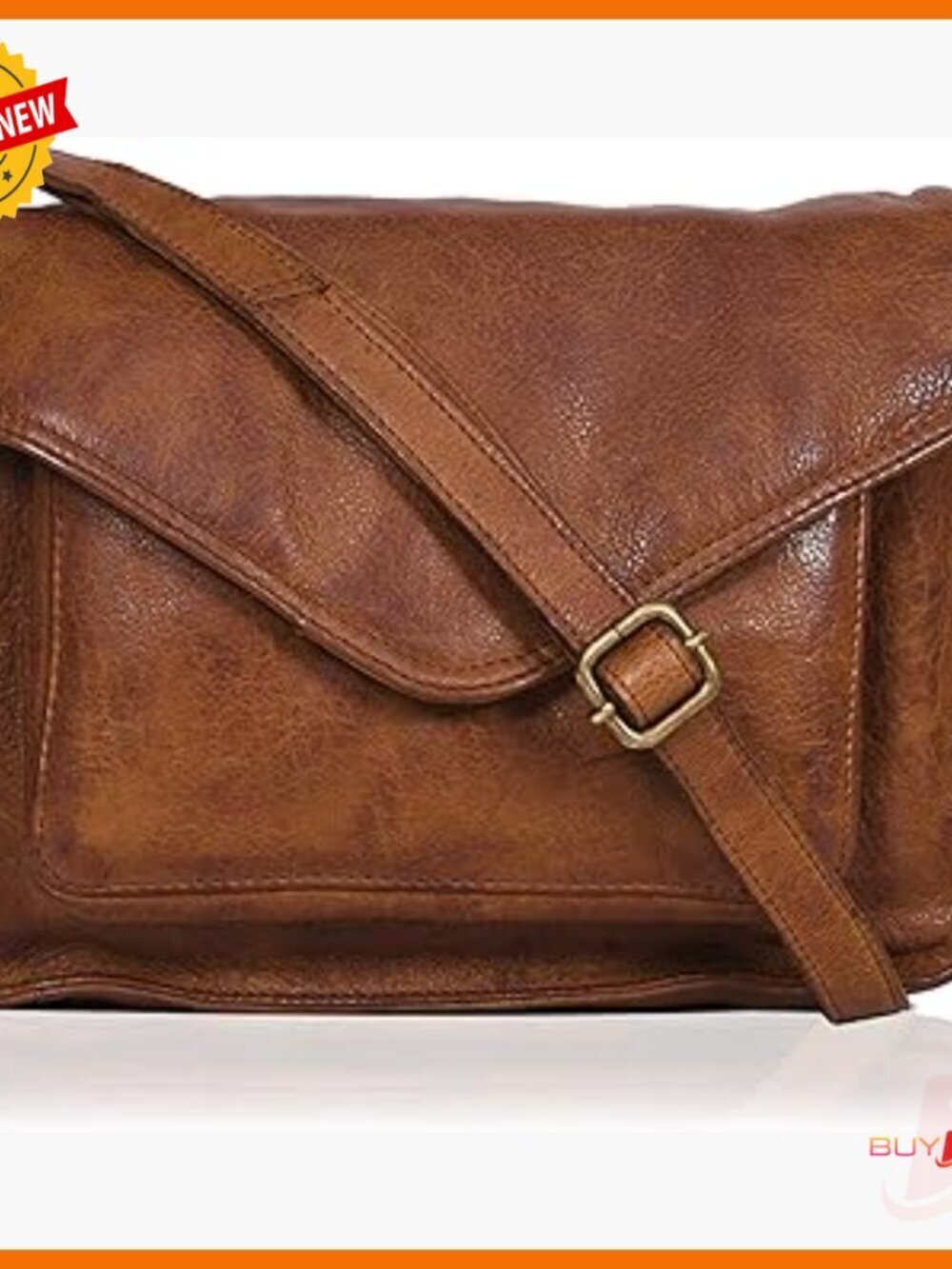 Genuine Leather Crossbody Bag with Adjustable Strap and Snap Closure